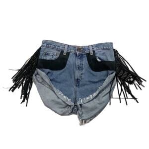 One Teaspoon Blue Jean Shorts with Black Fringe